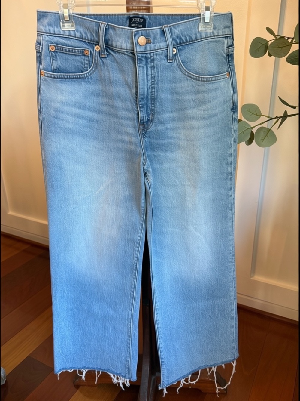 J. Crew Light Blue Cropped Wide-Leg Jeans with Raw Hem